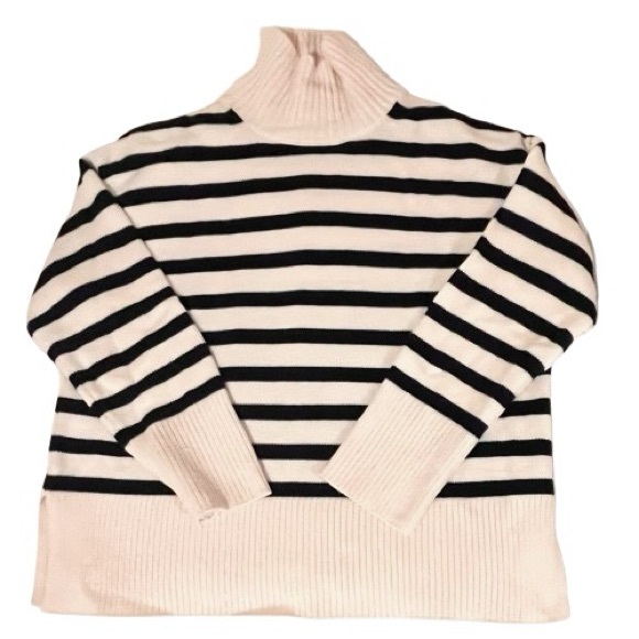 Aritzia Babaton-100% Merino Wool Weekday Turtleneck Sweater Admiral Striped Navy - Picture 1 of 6